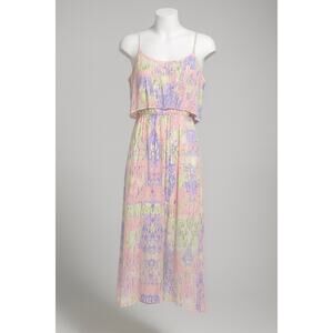 EZRA TIERED MAXI DRESS PINK PURPLE GREEN BOHO STYLE SIZE L